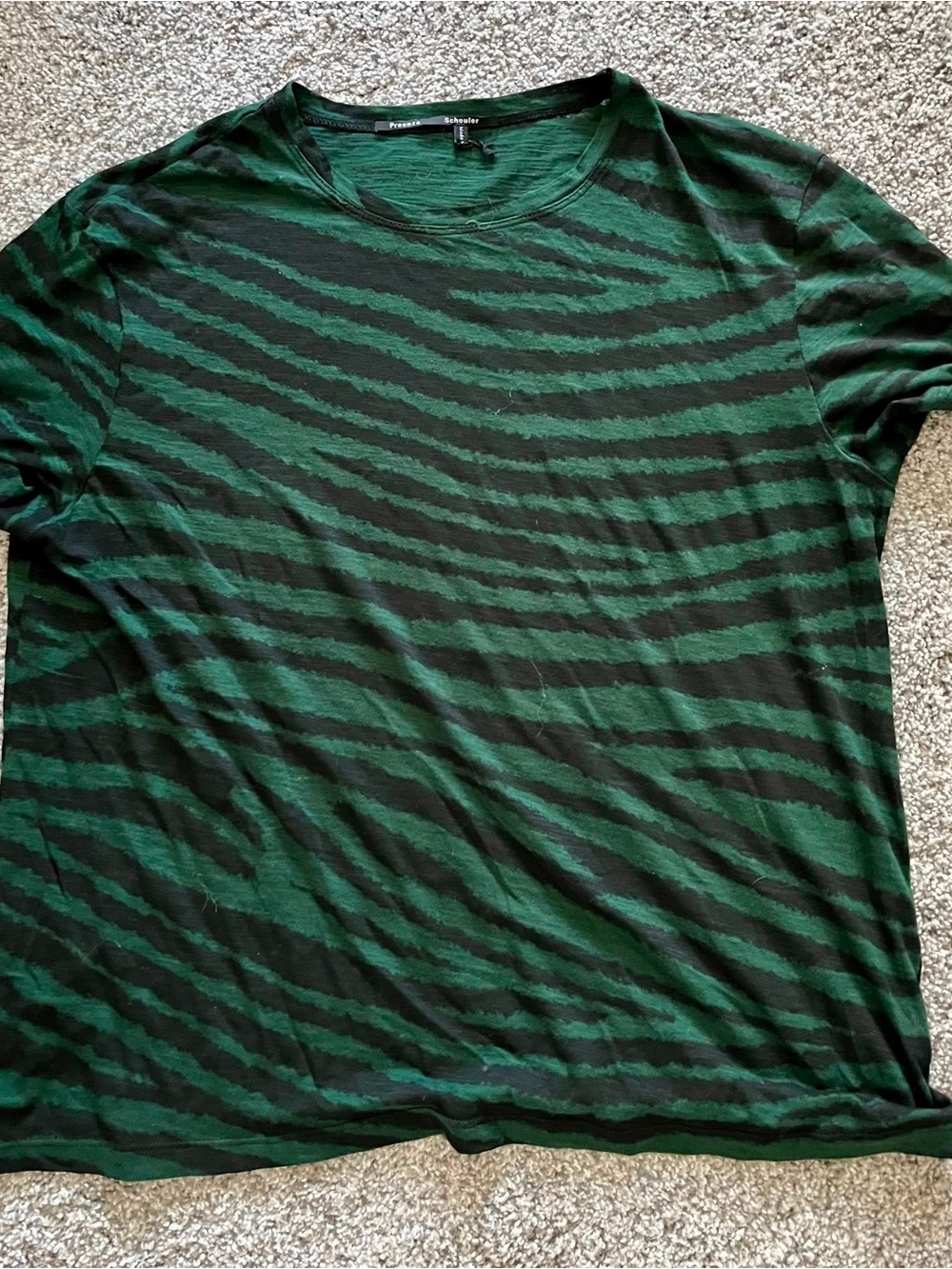 Proenza Schouler Green and Black Striped Short Sleeve Tee